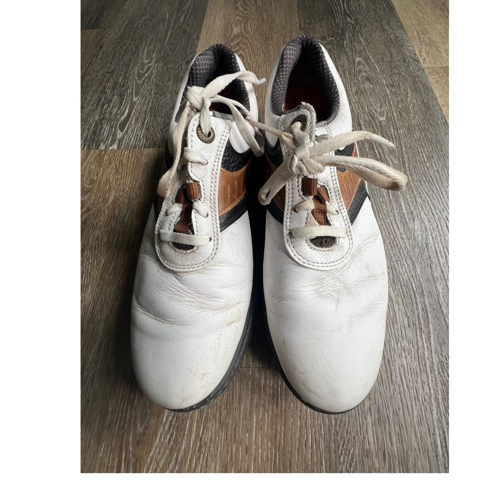 FootJoy Golf Shoes Mens 8 M White Black Brown Leather Cleated OptiFlex 54130
